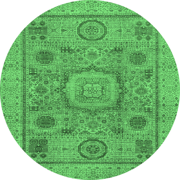Round Abstract Emerald Green Modern Rug, abs1313emgrn