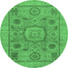 Round Abstract Emerald Green Modern Rug, abs1313emgrn