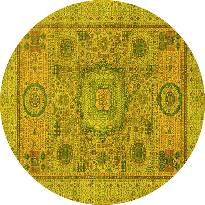 Round Abstract Yellow Modern Rug, abs1313yw