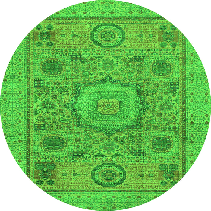 Round Machine Washable Abstract Green Modern Area Rugs, wshabs1313grn