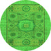 Round Machine Washable Abstract Green Modern Area Rugs, wshabs1313grn