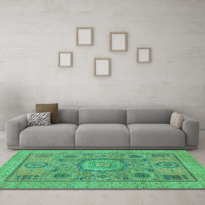 Machine Washable Abstract Turquoise Modern Area Rugs in a Living Room,, wshabs1313turq
