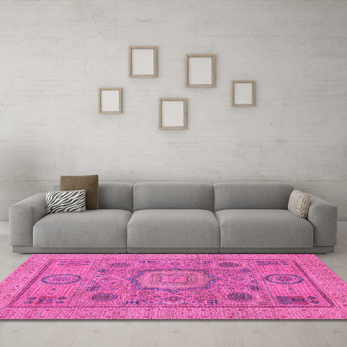 Machine Washable Abstract Pink Modern Rug in a Living Room, wshabs1313pnk