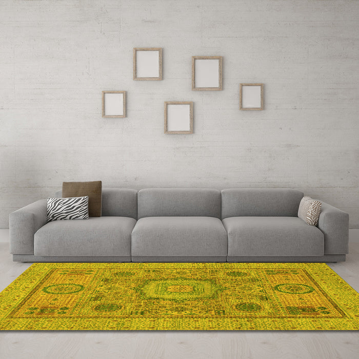 Machine Washable Abstract Yellow Modern Rug in a Living Room, wshabs1313yw