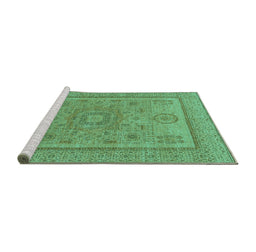 Sideview of Machine Washable Abstract Turquoise Modern Area Rugs, wshabs1314turq