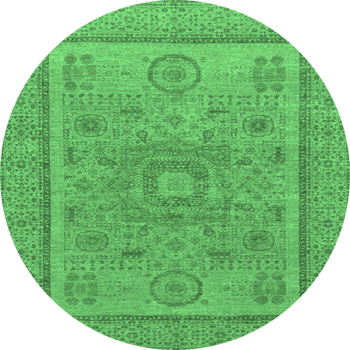 Round Machine Washable Abstract Emerald Green Modern Area Rugs, wshabs1314emgrn