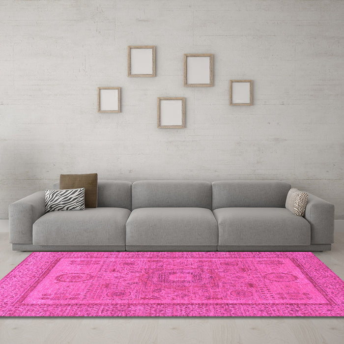Machine Washable Abstract Pink Modern Rug in a Living Room, wshabs1314pnk