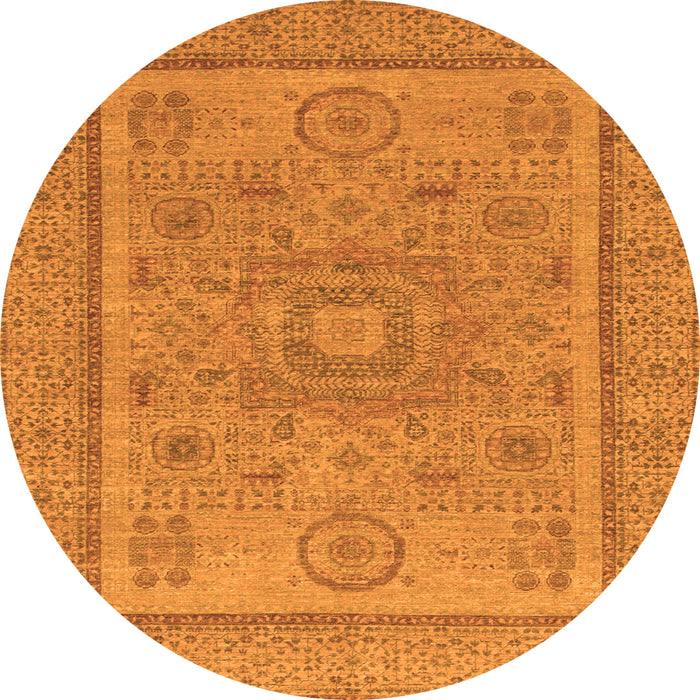 Round Machine Washable Abstract Orange Modern Area Rugs, wshabs1314org