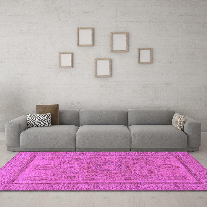 Machine Washable Abstract Purple Modern Area Rugs in a Living Room, wshabs1314pur