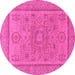 Round Machine Washable Abstract Pink Modern Rug, wshabs1314pnk