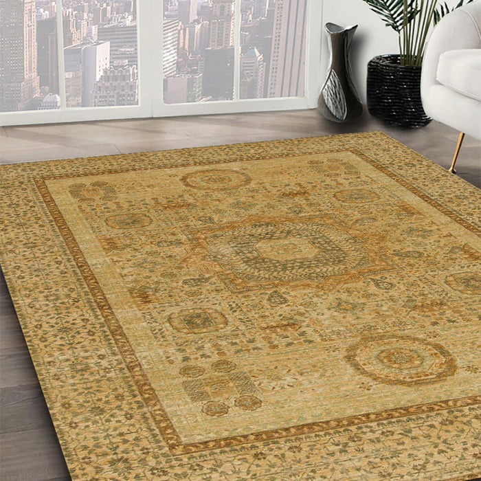 Abstract Yellow Modern Rug in Family Room, abs1314