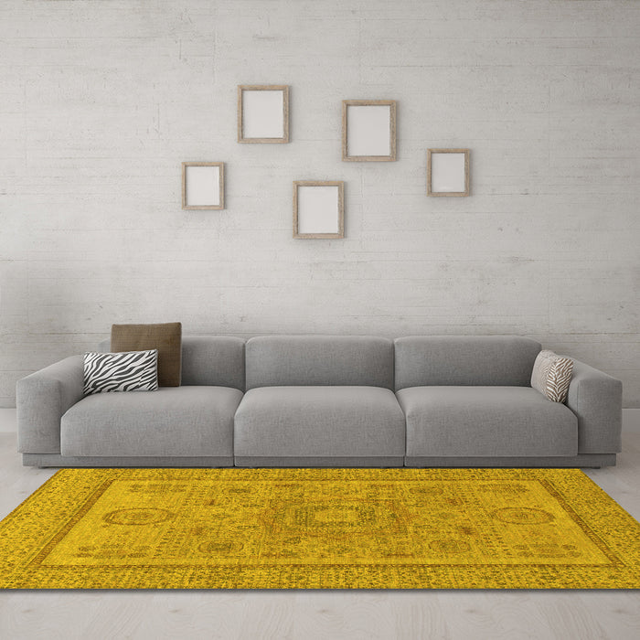 Machine Washable Abstract Yellow Modern Rug in a Living Room, wshabs1314yw