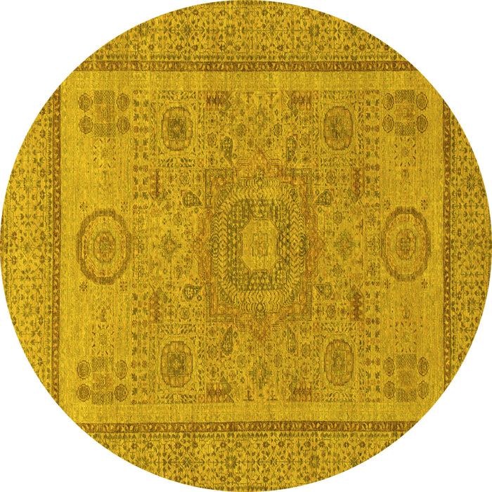 Round Machine Washable Abstract Yellow Modern Rug, wshabs1314yw