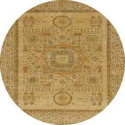 Round Abstract Yellow Modern Rug, abs1314