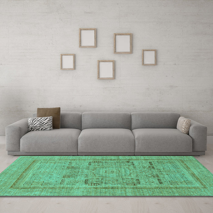Machine Washable Abstract Turquoise Modern Area Rugs in a Living Room,, wshabs1315turq