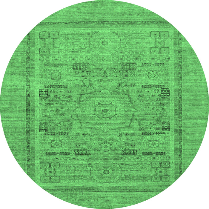 Round Abstract Emerald Green Modern Rug, abs1315emgrn