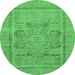 Round Abstract Emerald Green Modern Rug, abs1315emgrn