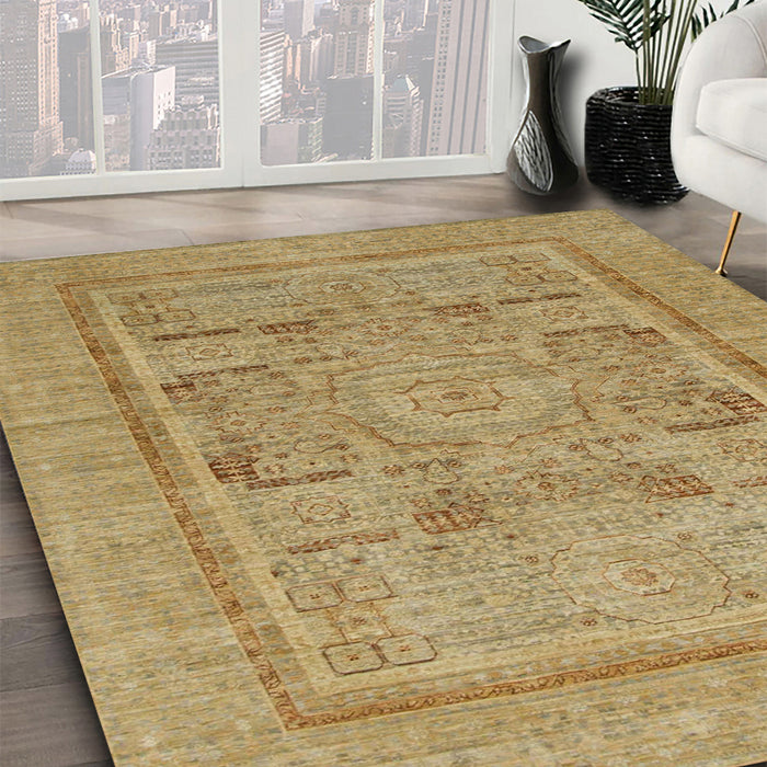 Machine Washable Abstract Metallic Gold Rug in a Family Room, wshabs1315