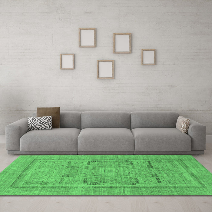 Machine Washable Abstract Emerald Green Modern Area Rugs in a Living Room,, wshabs1315emgrn