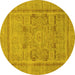 Round Abstract Yellow Modern Rug, abs1315yw