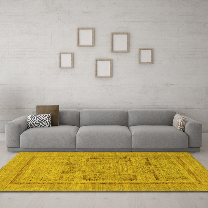 Machine Washable Abstract Yellow Modern Rug in a Living Room, wshabs1315yw