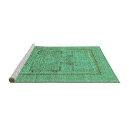 Sideview of Machine Washable Abstract Turquoise Modern Area Rugs, wshabs1315turq