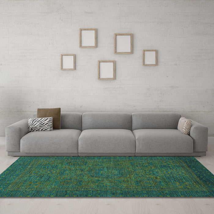 Machine Washable Abstract Turquoise Modern Area Rugs in a Living Room,, wshabs1316turq