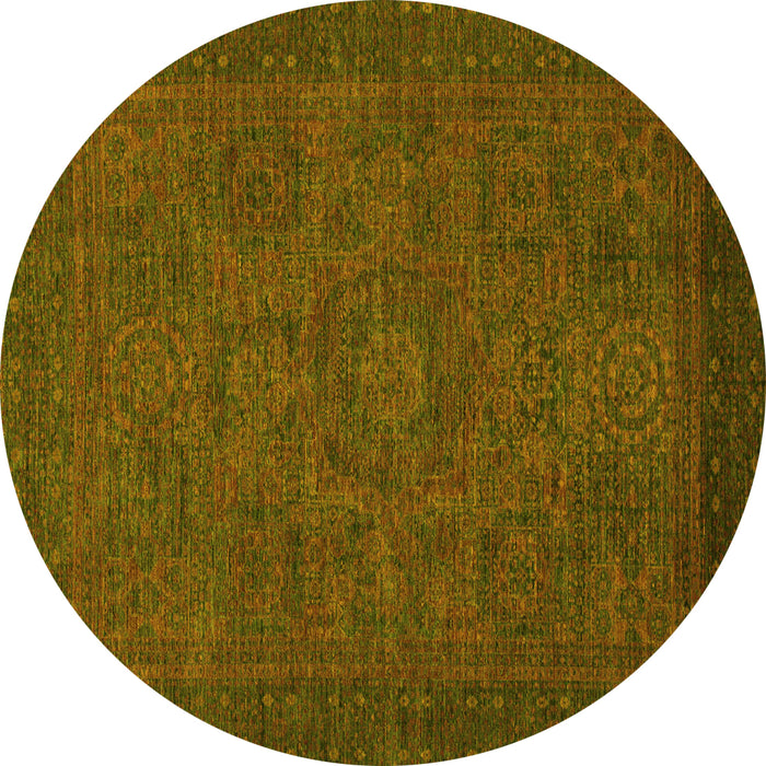 Round Machine Washable Abstract Yellow Modern Rug, wshabs1316yw
