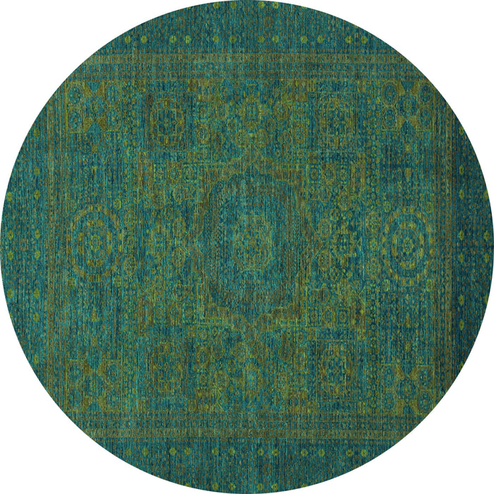 Round Machine Washable Abstract Turquoise Modern Area Rugs, wshabs1316turq