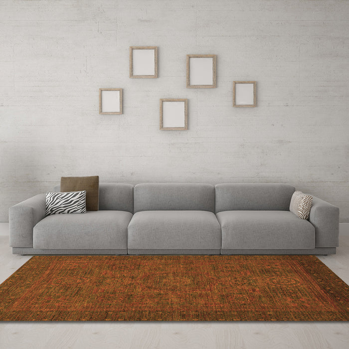 Machine Washable Abstract Orange Modern Area Rugs in a Living Room, wshabs1316org