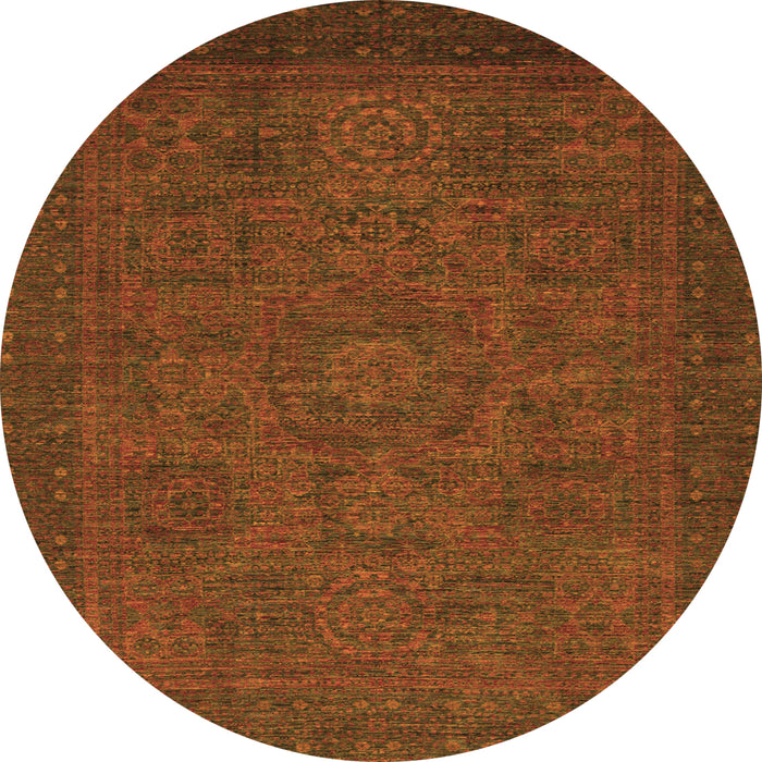 Round Machine Washable Abstract Orange Modern Area Rugs, wshabs1316org