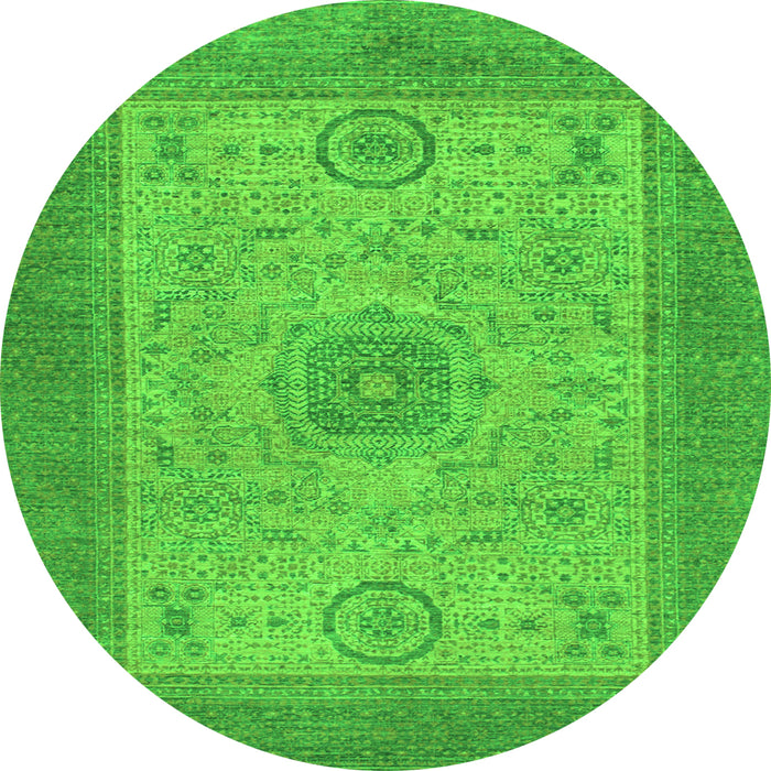 Round Abstract Green Modern Rug, abs1317grn