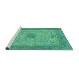 Sideview of Machine Washable Abstract Turquoise Modern Area Rugs, wshabs1317turq