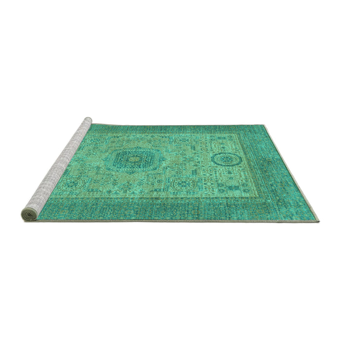 Sideview of Machine Washable Abstract Turquoise Modern Area Rugs, wshabs1317turq