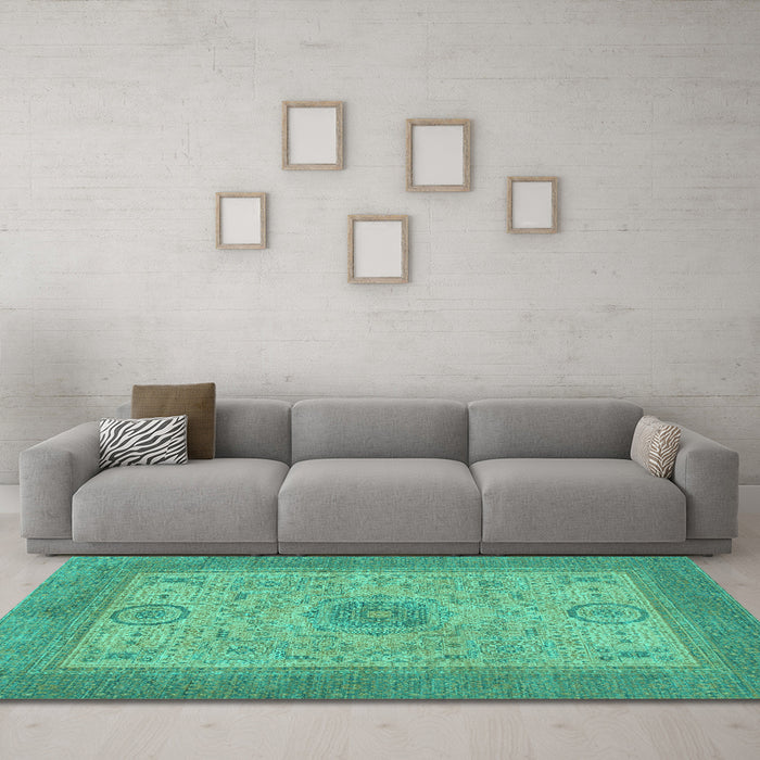 Machine Washable Abstract Turquoise Modern Area Rugs in a Living Room,, wshabs1317turq