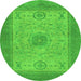 Round Machine Washable Abstract Green Modern Area Rugs, wshabs1317grn