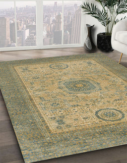 Abstract Copper Green Modern Rug in Family Room, abs1317