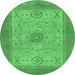 Round Abstract Emerald Green Modern Rug, abs1317emgrn