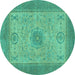 Round Abstract Turquoise Modern Rug, abs1317turq