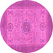 Round Machine Washable Abstract Pink Modern Rug, wshabs1317pnk