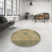 Round Machine Washable Abstract Brass Green Rug in a Office, wshabs1317