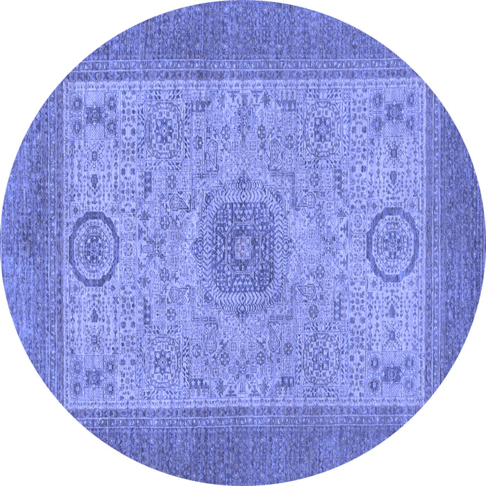 Round Abstract Blue Modern Rug, abs1317blu