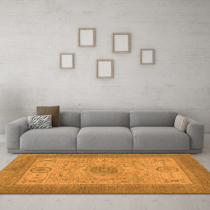Machine Washable Abstract Orange Modern Area Rugs in a Living Room, wshabs1317org