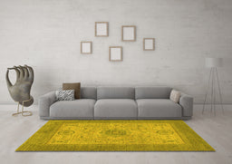 Machine Washable Abstract Yellow Modern Rug in a Living Room, wshabs1317yw