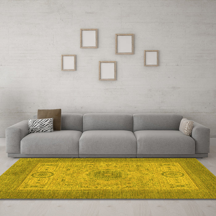 Machine Washable Abstract Yellow Modern Rug in a Living Room, wshabs1317yw