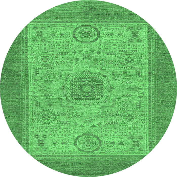 Round Machine Washable Abstract Emerald Green Modern Area Rugs, wshabs1317emgrn