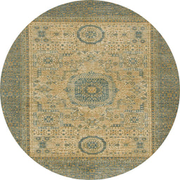 Round Machine Washable Abstract Brass Green Rug, wshabs1317