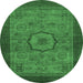 Round Machine Washable Abstract Emerald Green Modern Area Rugs, wshabs1318emgrn