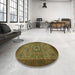 Round Machine Washable Abstract Hazel Green Rug in a Office, wshabs1318