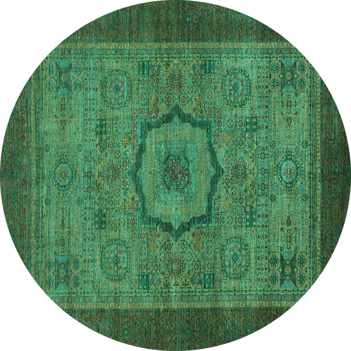 Round Abstract Turquoise Modern Rug, abs1318turq